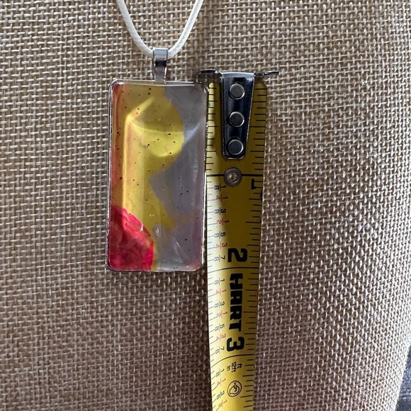 Pendant Necklace Artisan Unique OOAK Handmade Hand painted 2x1 Rectangle 4174 B - Picture 4 of 8